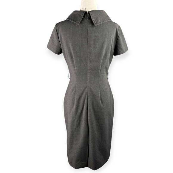 Tahari Arthur S Levine Gray Wide Collar Sheath Dress 4P Short Sleeve Career - Picture 2 of 11
